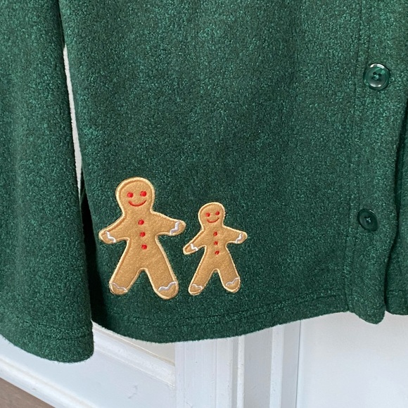 LL Bean Kids Vintage Gingerbread Appliqué Green Skirt Fleece Cardigan Tneck 14 - Picture 9 of 16